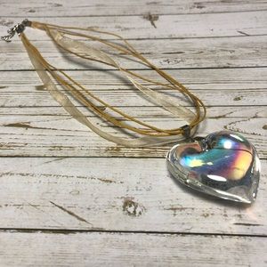 18 kgp necklace with iridescent glass pendant